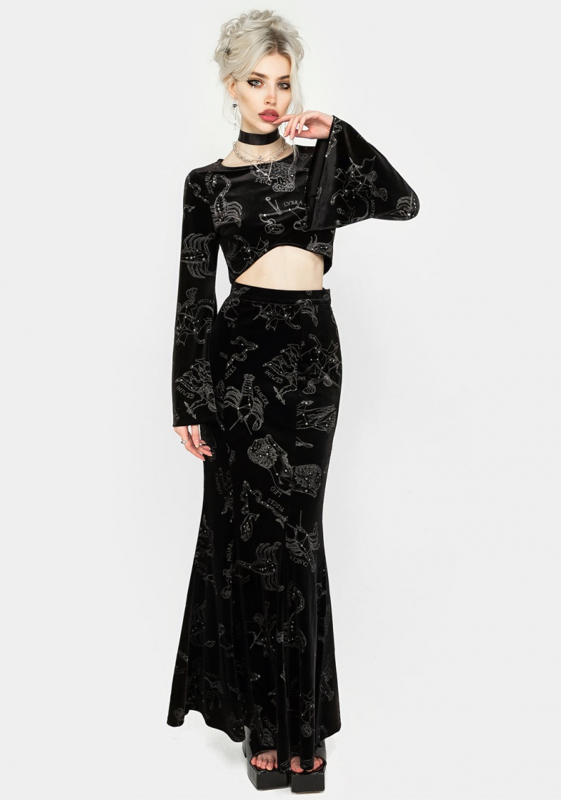 Disturbia Zodiac Foil Print Flute Sleeve Crop Top | PM5348701