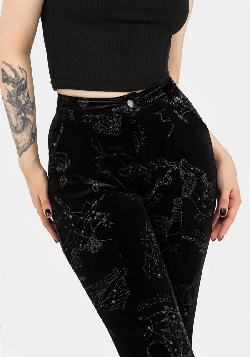 Disturbia Zodiac Foil Print Split Slim Flare Trousers | LU2708514