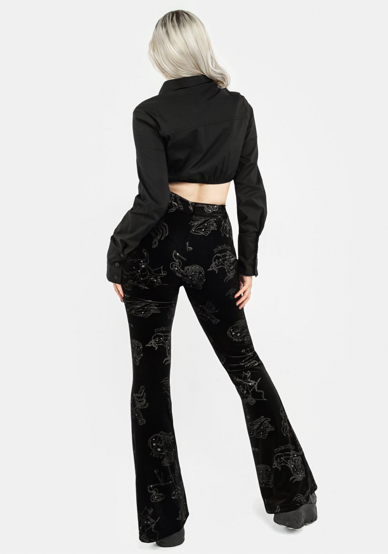 Disturbia Zodiac Foil Print Split Slim Flare Trousers | LU2708514