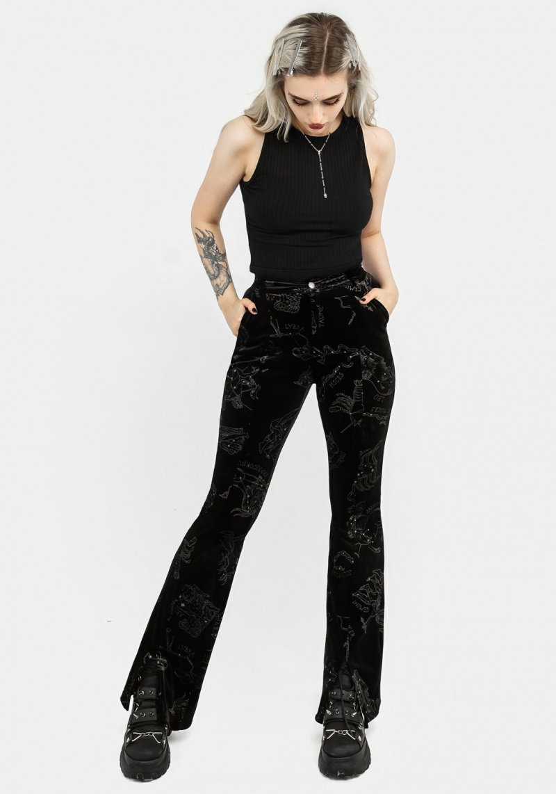 Disturbia Zodiac Foil Print Split Slim Flare Trousers | LU2708514