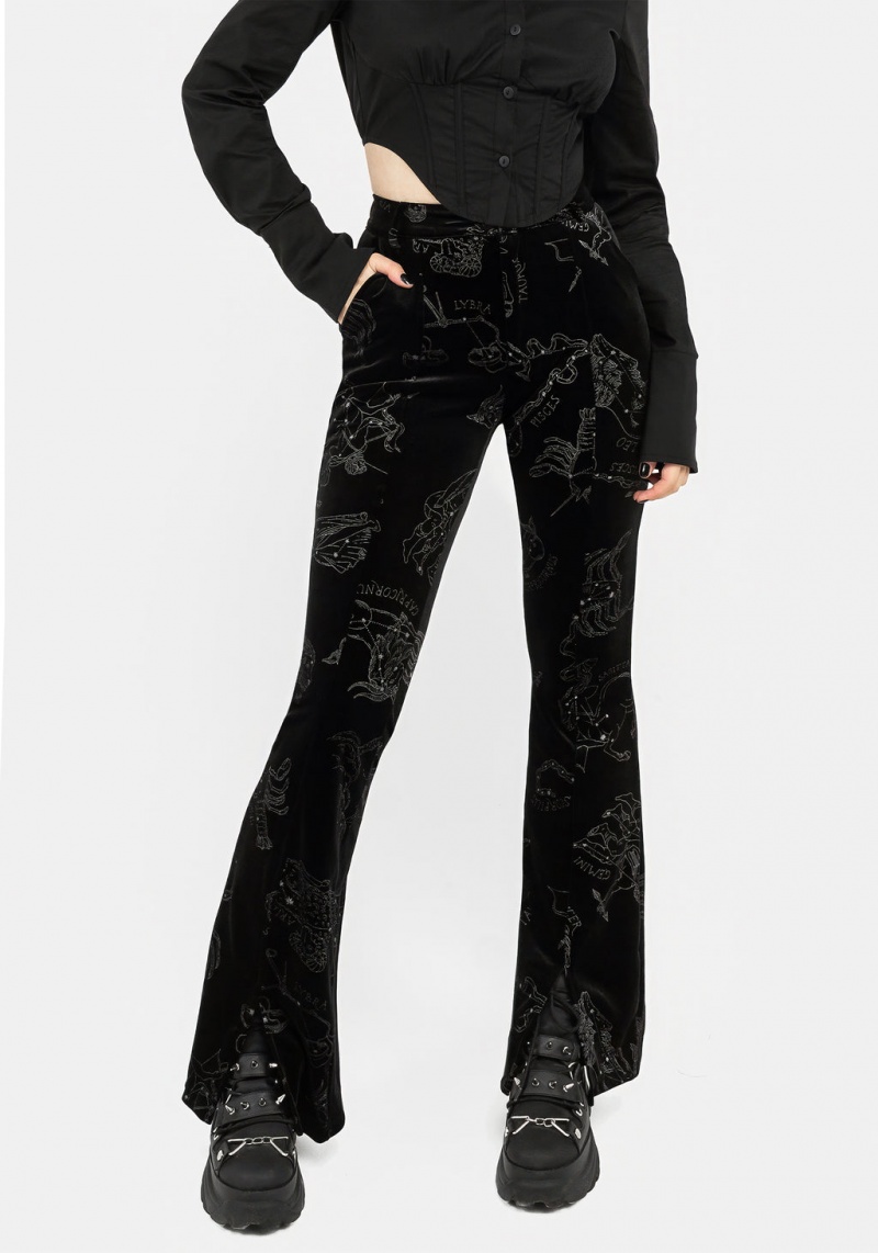 Disturbia Zodiac Foil Print Split Slim Flare Trousers | LU2708514